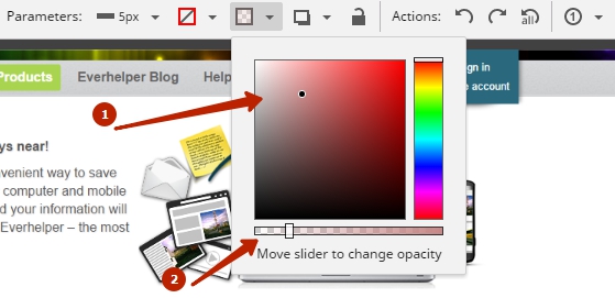 Press on Fill and select the required fill color. Set the needed degree of opacity